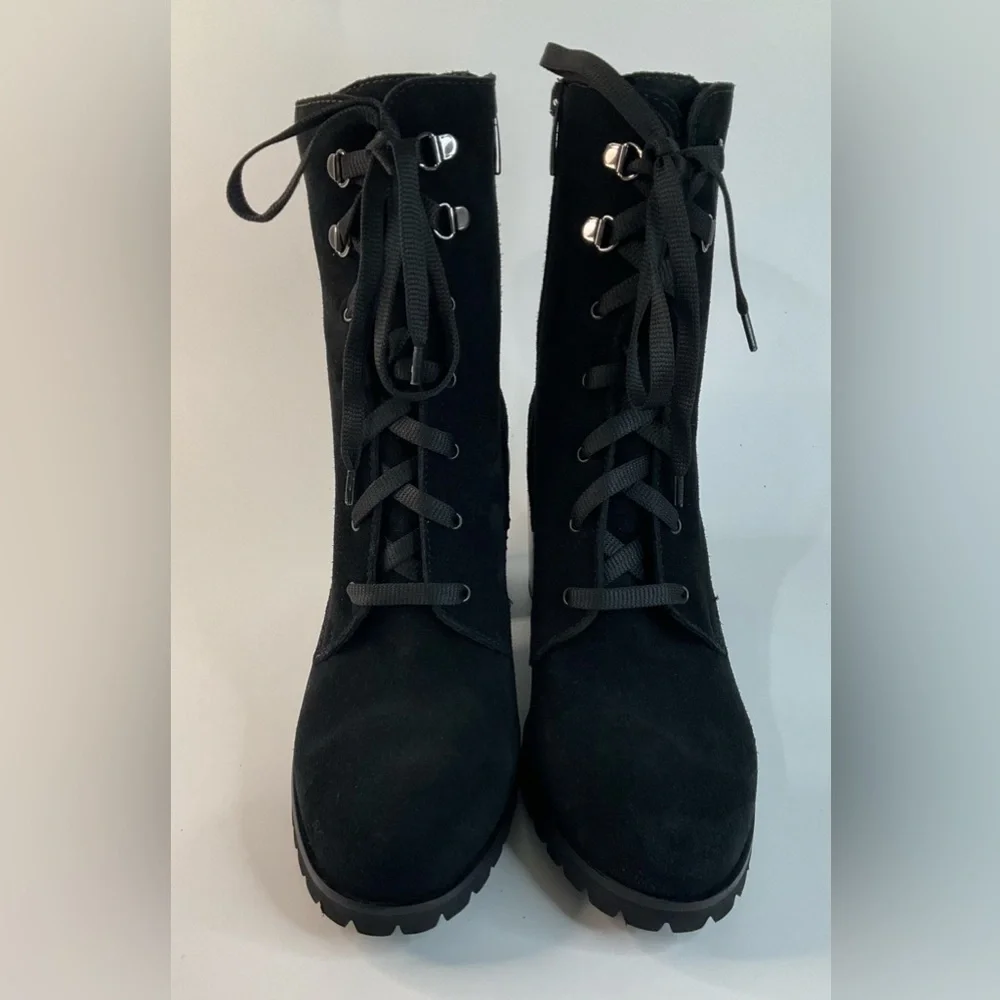 La Canadienne Parkera Women's Black Suede Lace Up Zip Casual Mid Boots - Picture 2 of 11